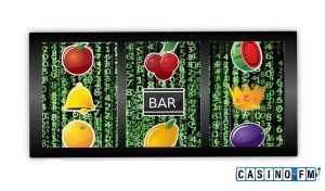 Spielautomat mit verschluesseltem Code im Hintergrund | casinoFM Markenbild