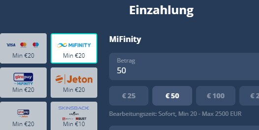 Online Casino MiFinity Einzahlung