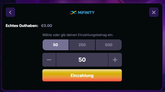 Mifinity einzahlen Betrag