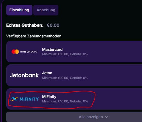 Mifinity Casino einzahlen