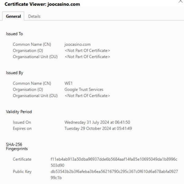 Joo Casino SSL-Verschlüsselung