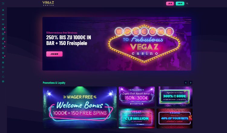 Vegaz Casino Webseite