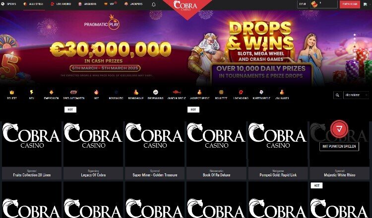 Cobra Casino Webseite