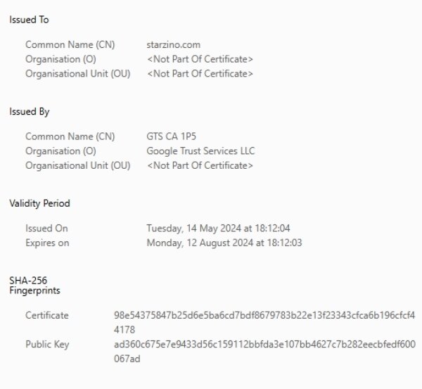 Starzino SSL-Verschlüsselung