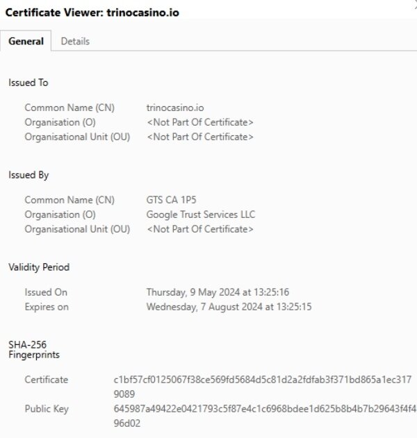 TrinoCasino SSL-Verschlüsselung