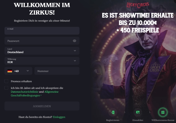 Lucky Circus Registrierung