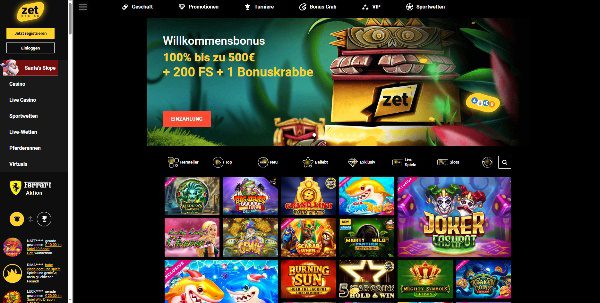 ZetCasino Webseite