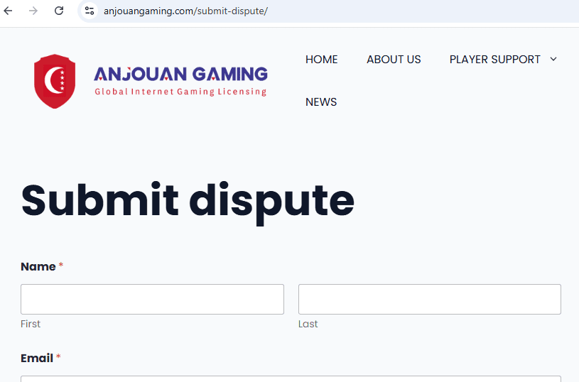 Beschwerdeformular der Anjouan Gaming-Regulierung