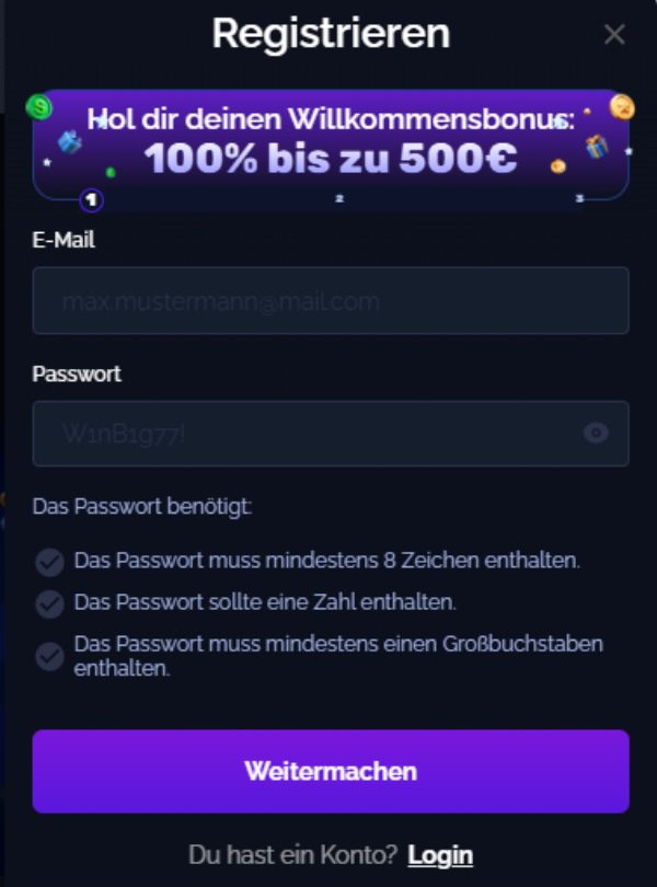 Starsplay Registrierung