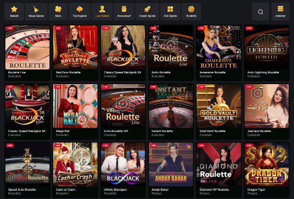 Kaasino Live Casino Spiele