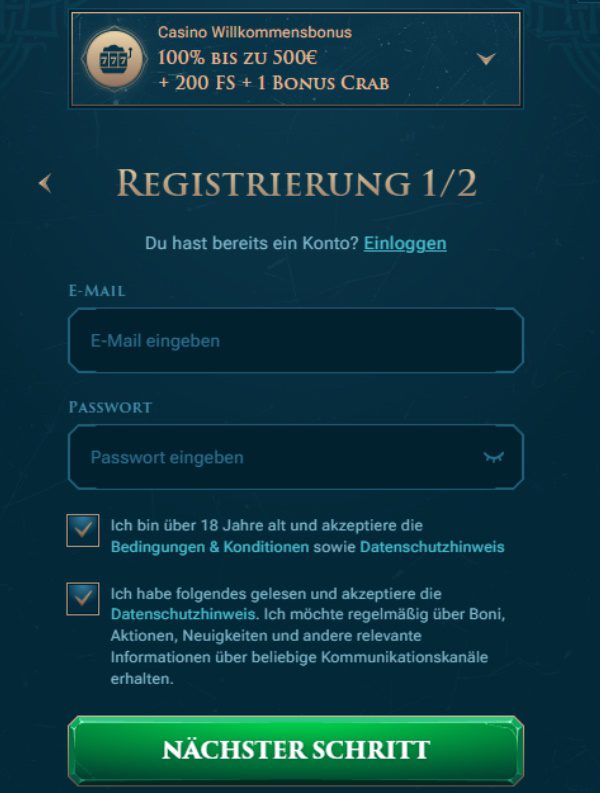 Registrierung im Slotuna Casino