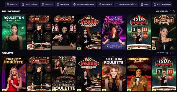 Sportuna Live Casino Spielangebot