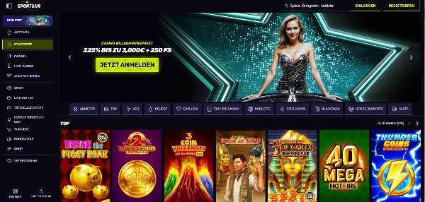 Startseite des Sportuna Casinos