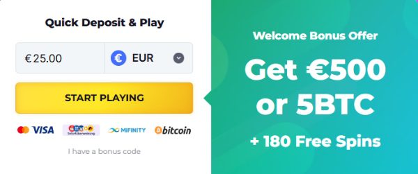 Bitstarz Bonus-Paket bis zu 500€/5 BTC und 180 Freispiele