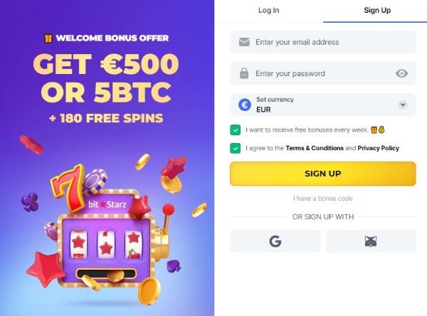 Bitstarz Registrierungsformular