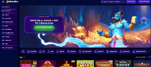 WishWin Casino Startseite