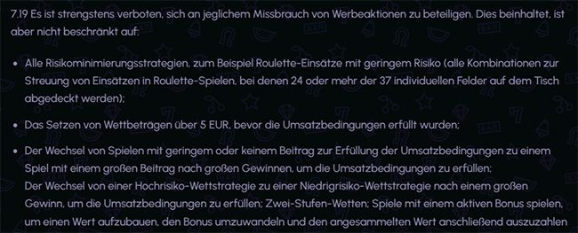 Casino-Bonus Umsatz Regeln (verboten)