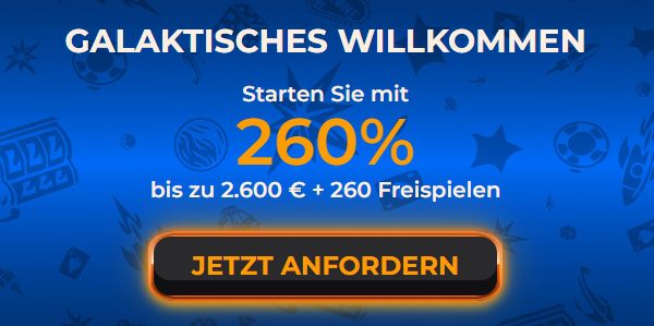 Vegazone Willkommenspaket: 2600€ + 260 FS