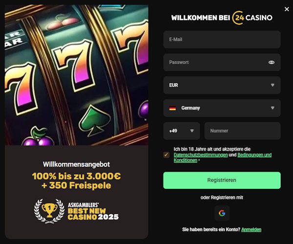 Anmeldung im 24Casino
