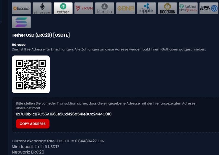 Tether Casino einzahlen