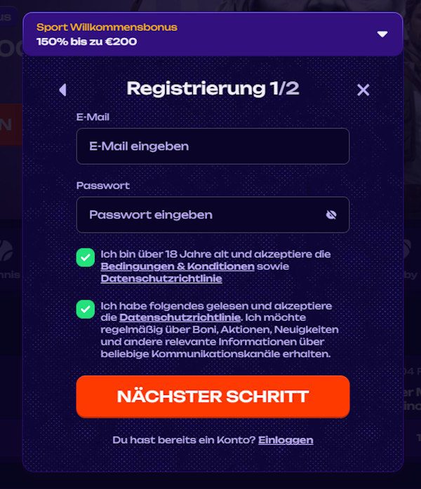 X3bet Anmeldeformular