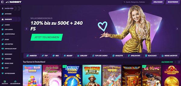Startseite des Naobet Casinos