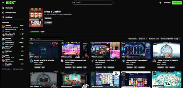 Casinos und Slots auf der Kick Streaming Plattform