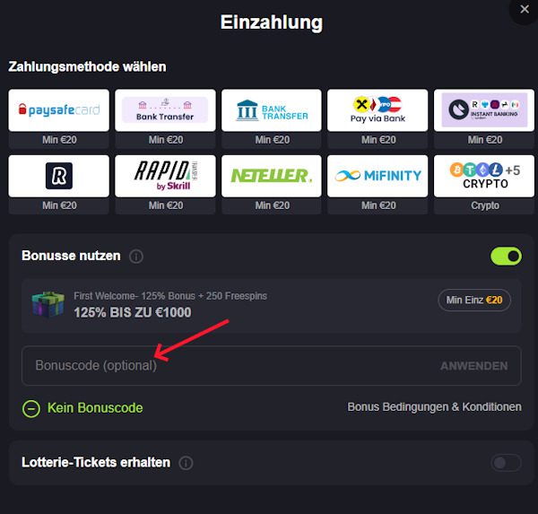 Betandplay Bonus Code einlösen