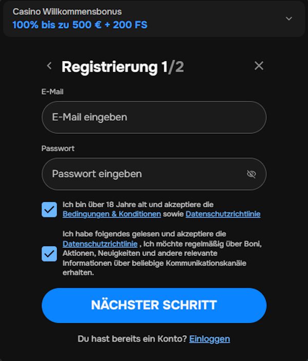 Anmeldeformular MrPunter Casino