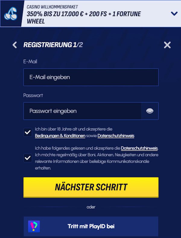 BetScore Casino Registrierung