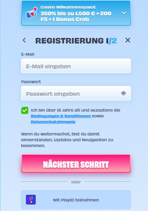 OnlySpins Casino Anmeldeformular