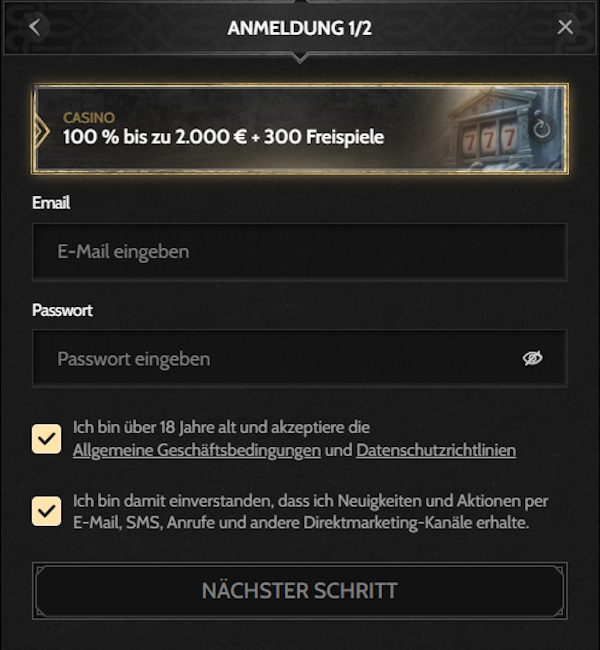 Godz Casino Anmeldeformular