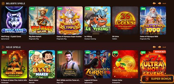 Spielautomaten im Vegazone Casino