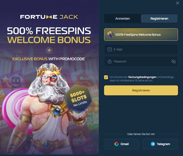 FortuneJack Anmeldeformular